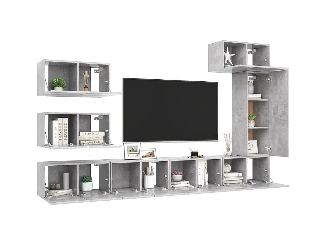 Set di mobili porta TV grigio cemento da 8 pezzi in legno ingegnerizzato