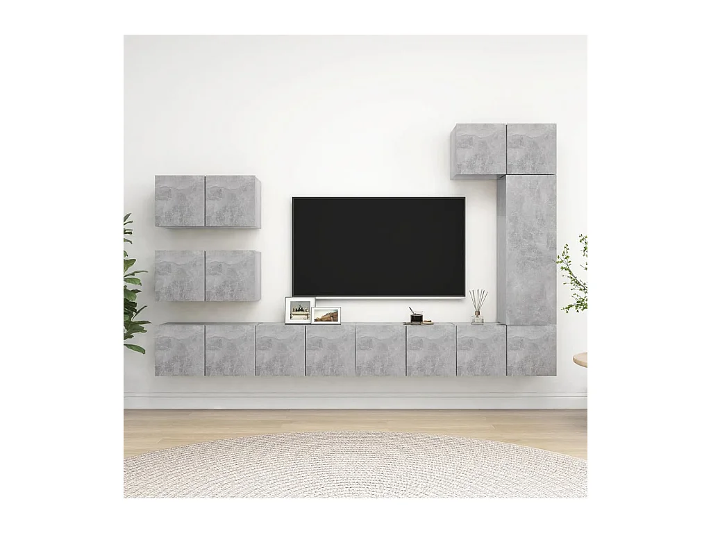 Ensemble de meubles TV 8 pcs Gris béton Bois d'ingénierie