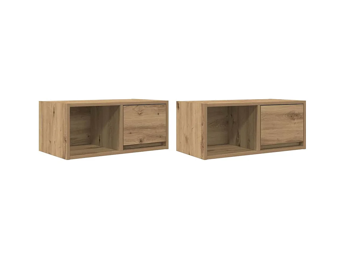 Mobili TV 2 pezzi in rovere artigianale 60x31x25,5cm in legno ingegnerizzato