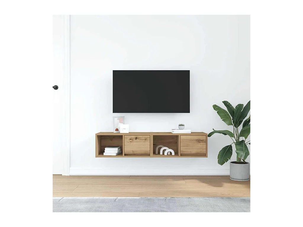 Mobili TV 2 pezzi in rovere artigianale 60x31x25,5cm in legno ingegnerizzato