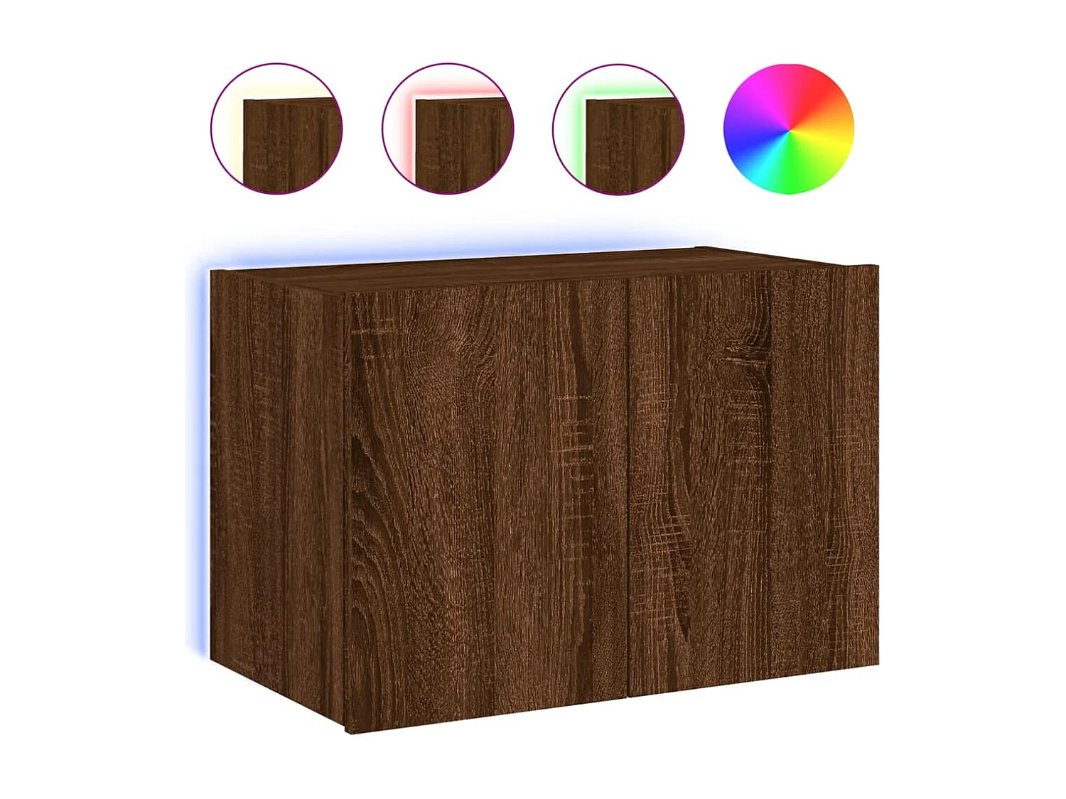 Mobile porta TV a parete con luci LED, rovere marrone, 60x35x41 cm