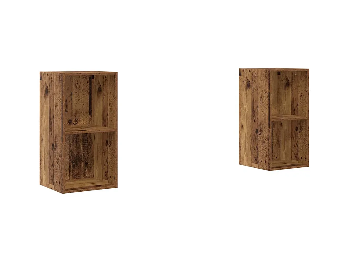 2-delige wandkast voor tv, antiek hout, 37 x 37 x 72 cm