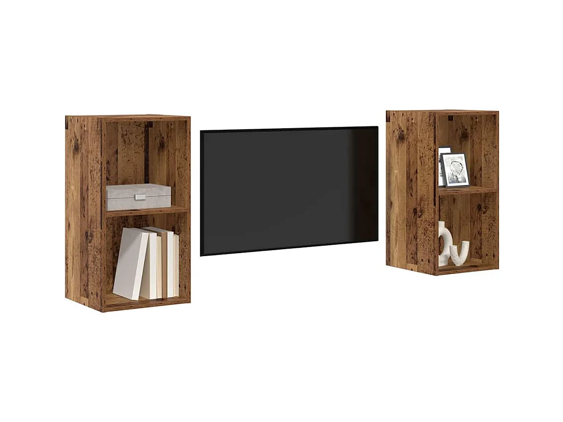 2-delige wandkast voor tv, antiek hout, 37 x 37 x 72 cm