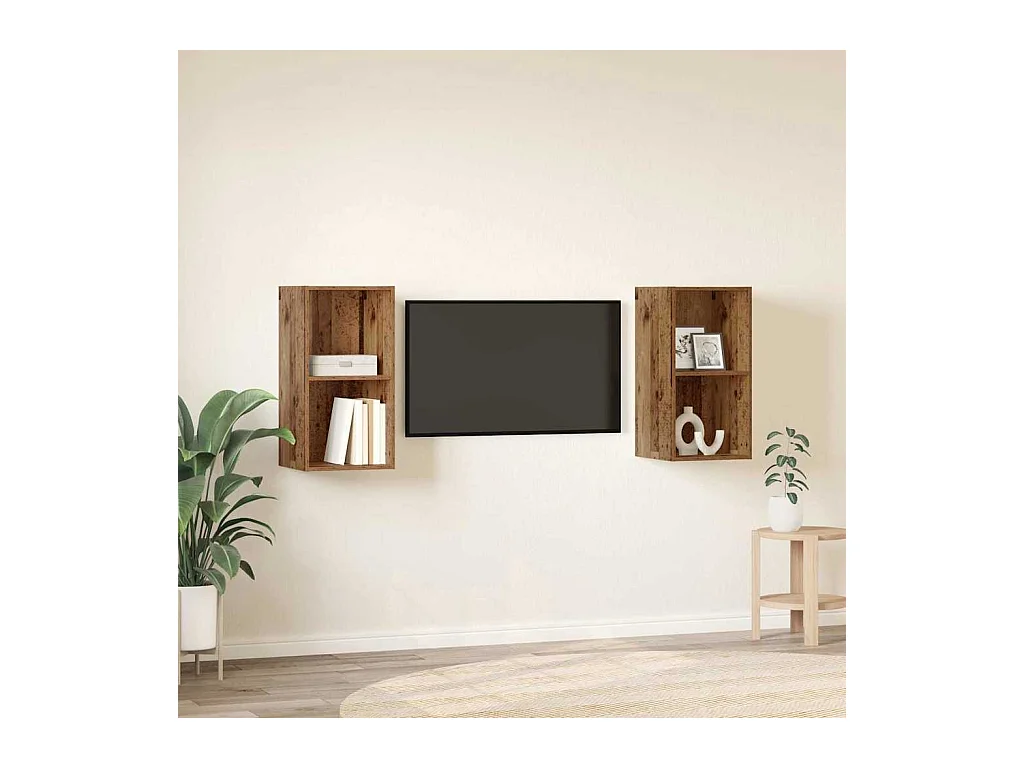 2-delige wandkast voor tv, antiek hout, 37 x 37 x 72 cm