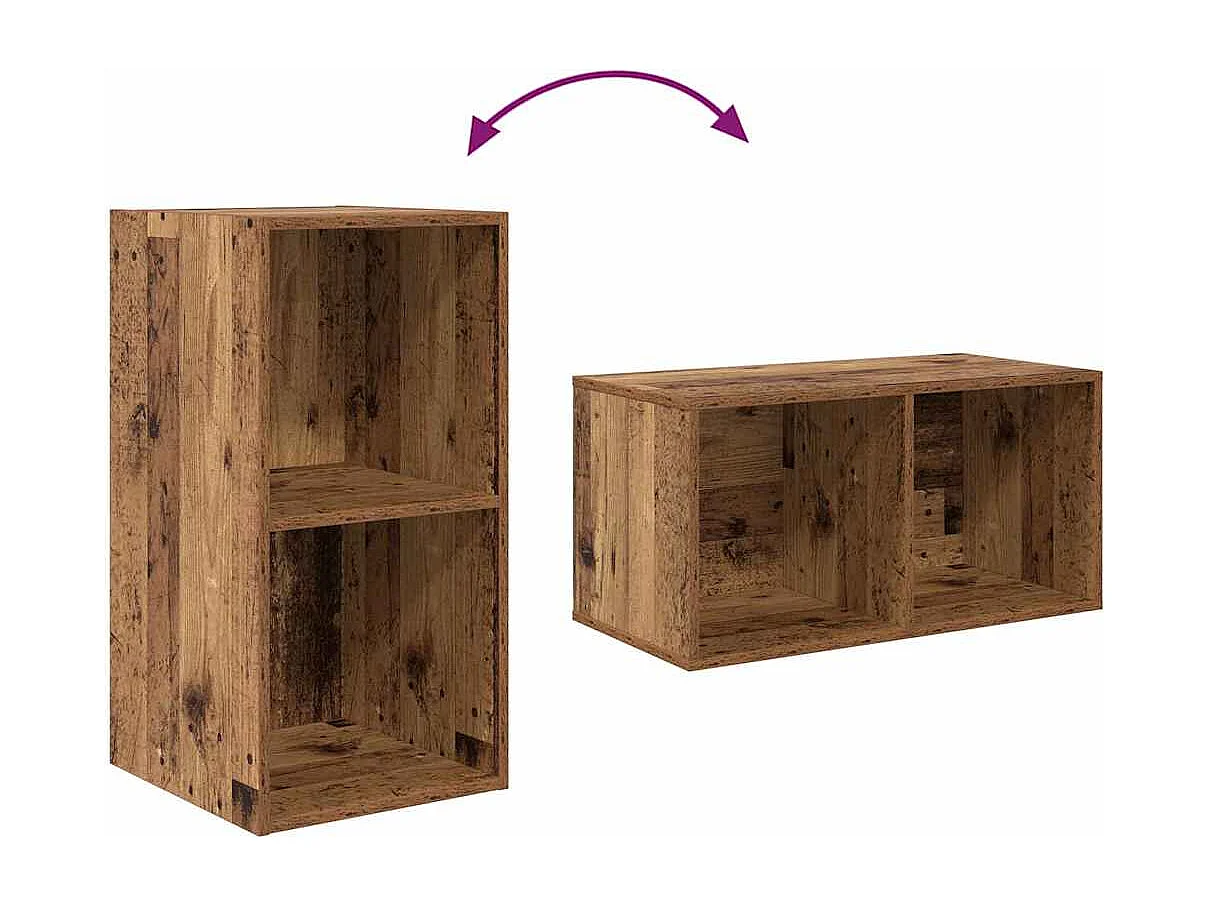 2-delige wandkast voor tv, antiek hout, 37 x 37 x 72 cm