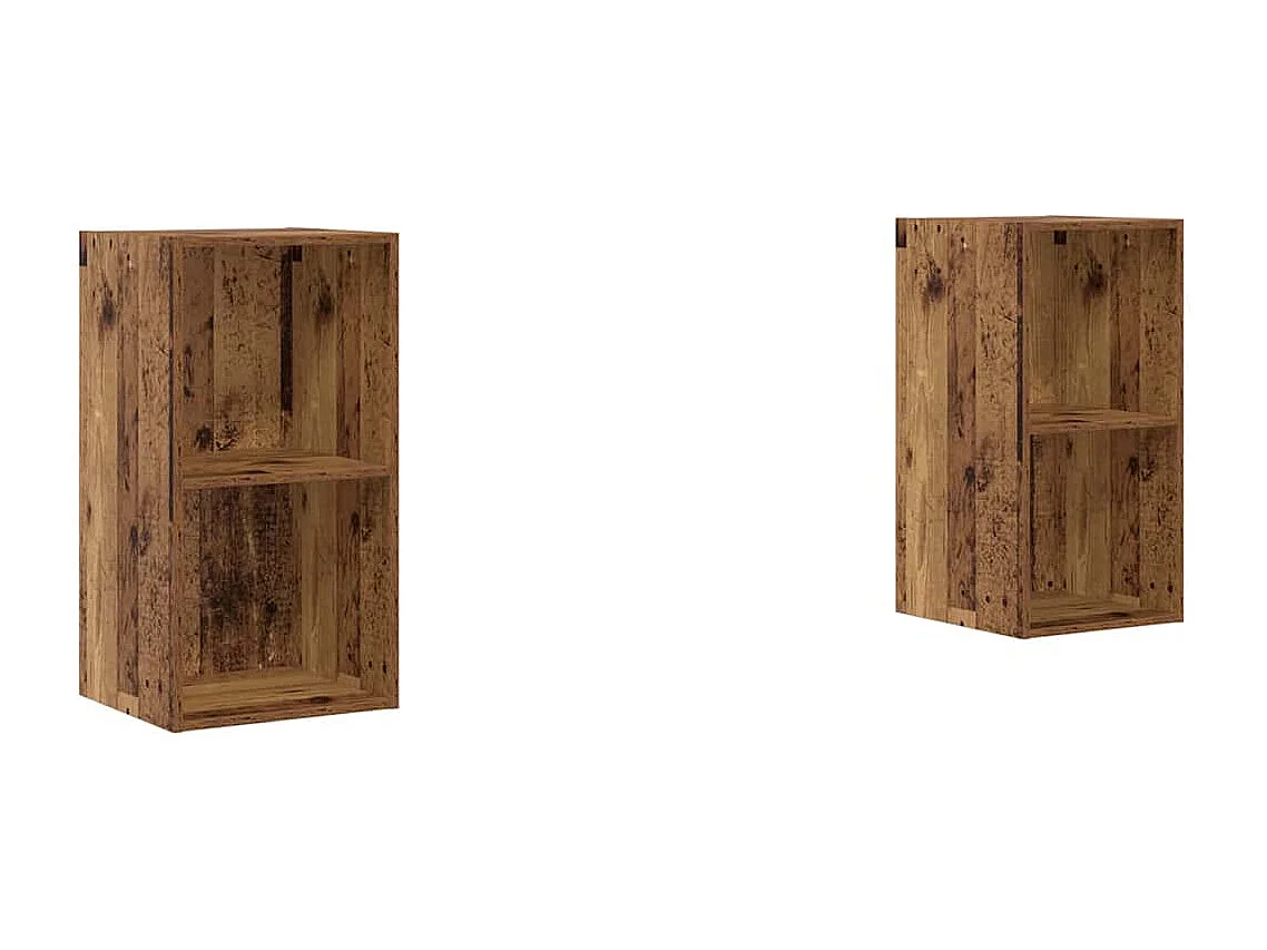 Mobile TV da parete in 2 pezzi, legno anticato, 37 x 37 x 72 cm