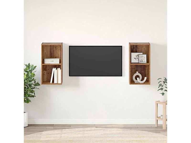 Meuble TV mural 2 pcs Bois ancien 37 x 37 x 72 cm