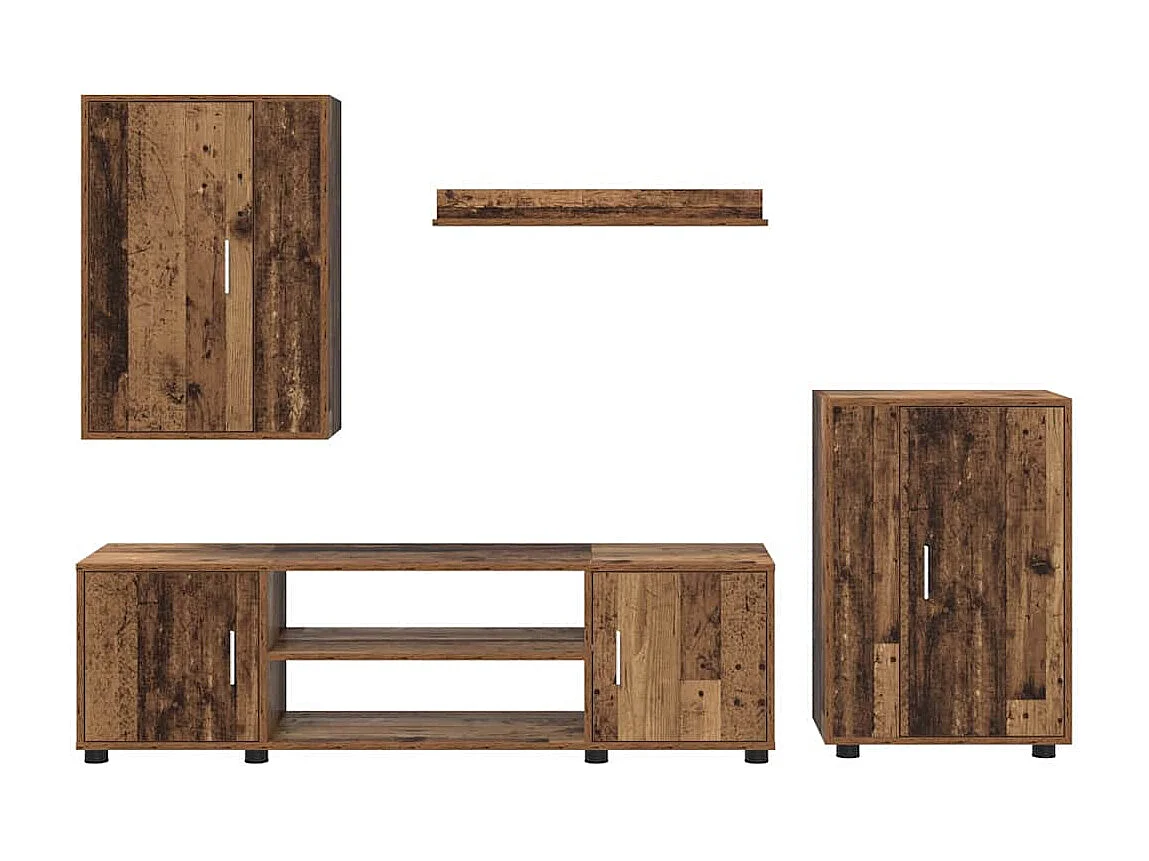 Ensemble de meuble TV 4 pièces Montage mural 4 pcs Vieux bois