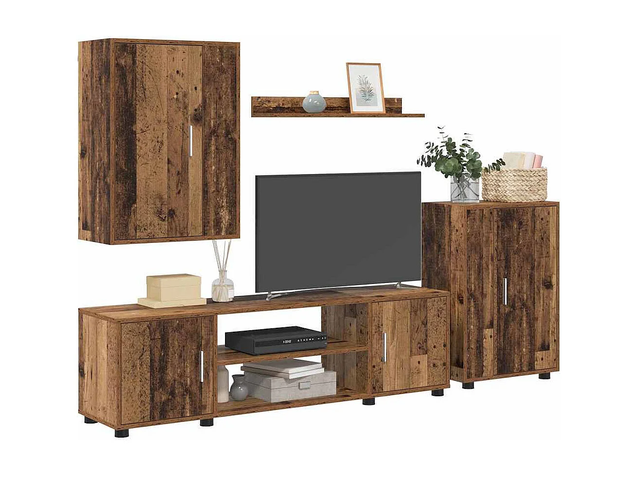 Ensemble de meuble TV 4 pièces Montage mural 4 pcs Vieux bois