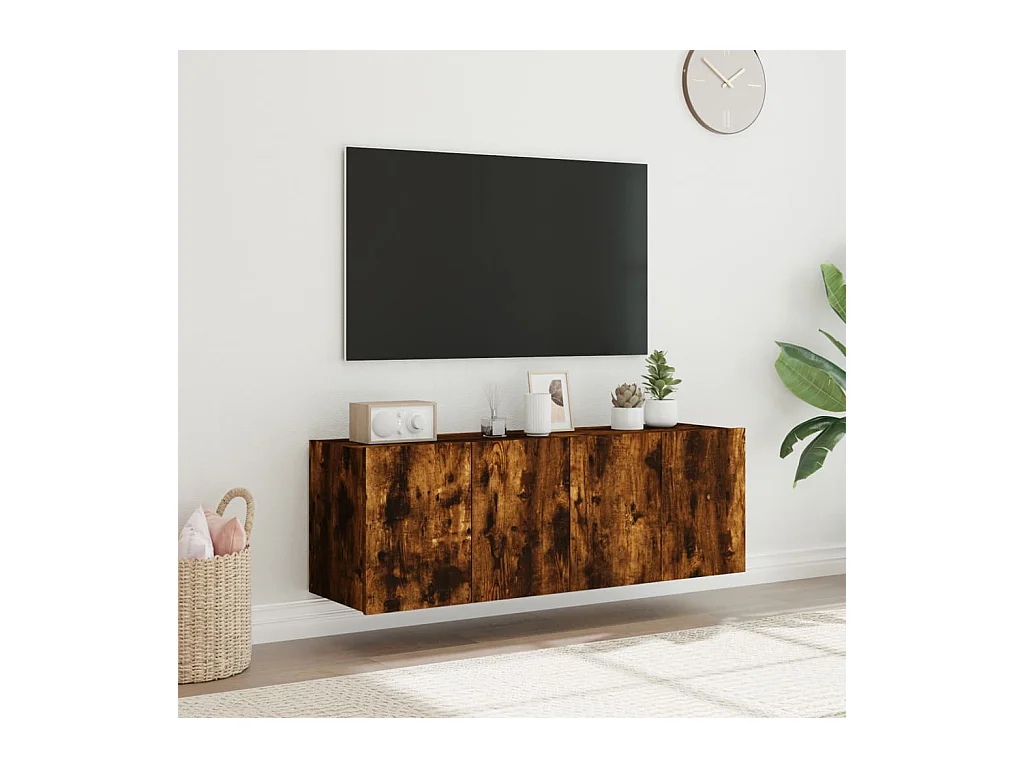 Wandmeubels met LED-verlichting 2 stuks gerookt eiken 60x35x41 cm