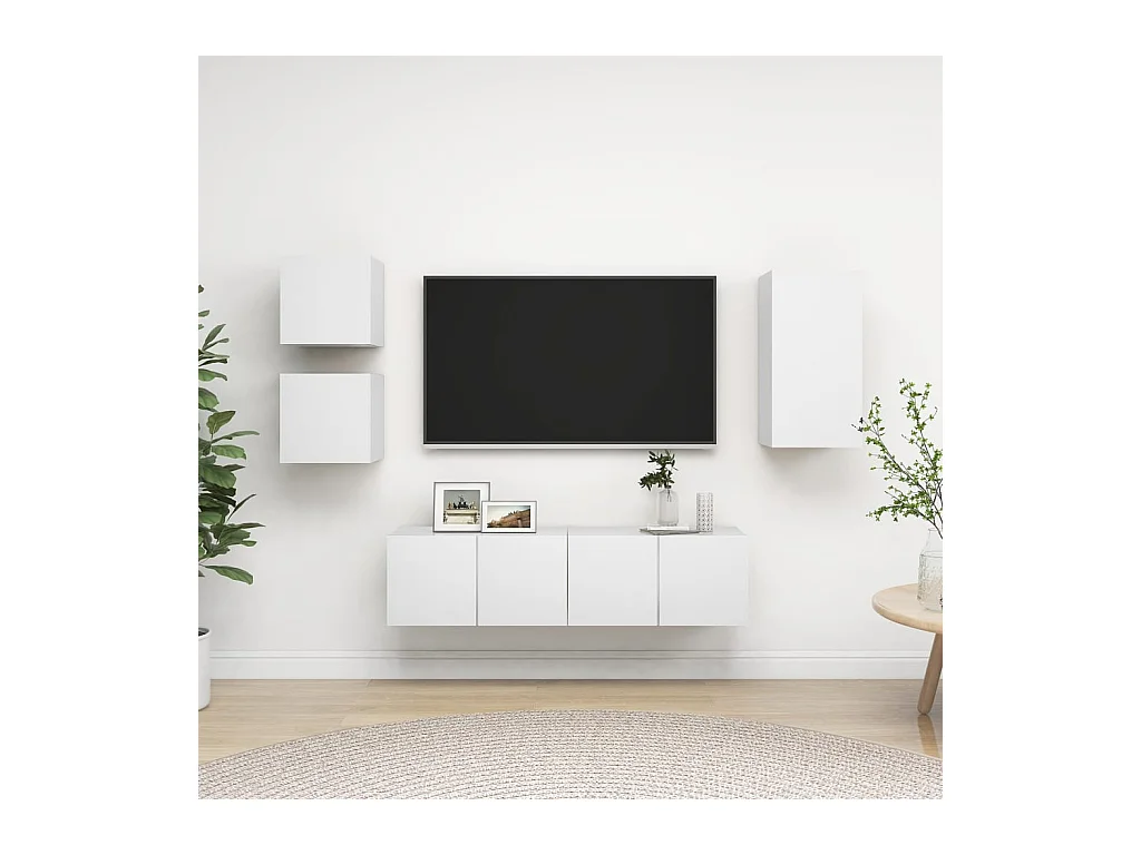 Ensemble de meubles TV 5 pcs Blanc Bois d'ingénierie
