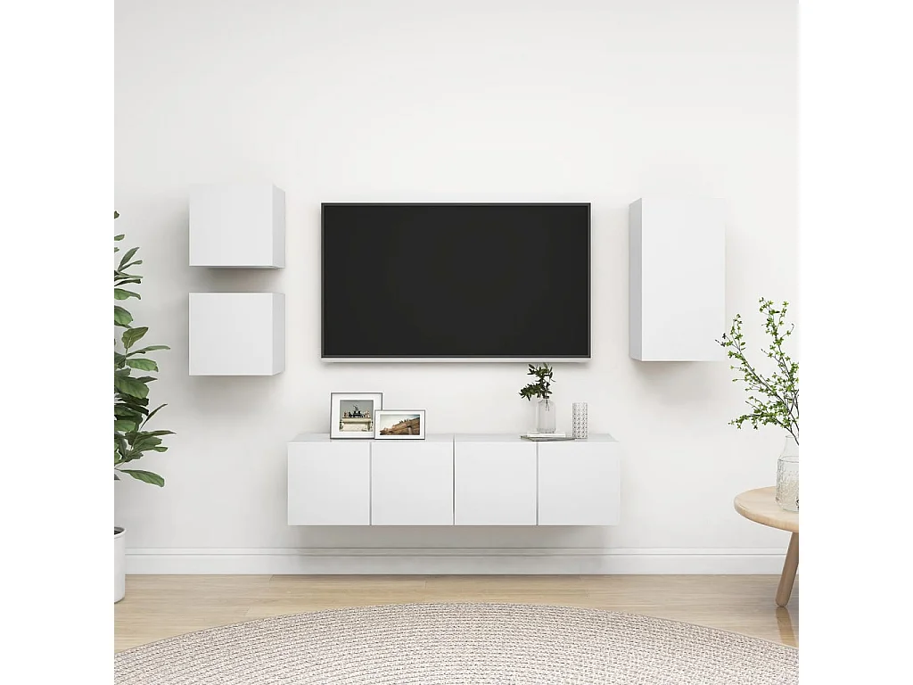 Set di mobili TV da 5 pezzi in legno ingegnerizzato bianco