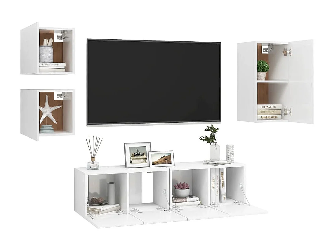 Set di mobili TV da 5 pezzi in legno ingegnerizzato bianco