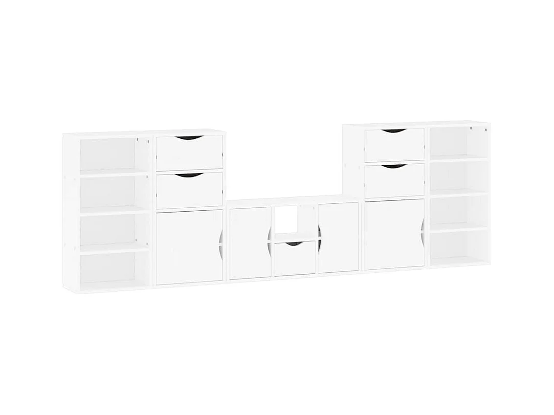 Meubles TV 5 pcs avec rangement ODDA blanc bois de pin massif