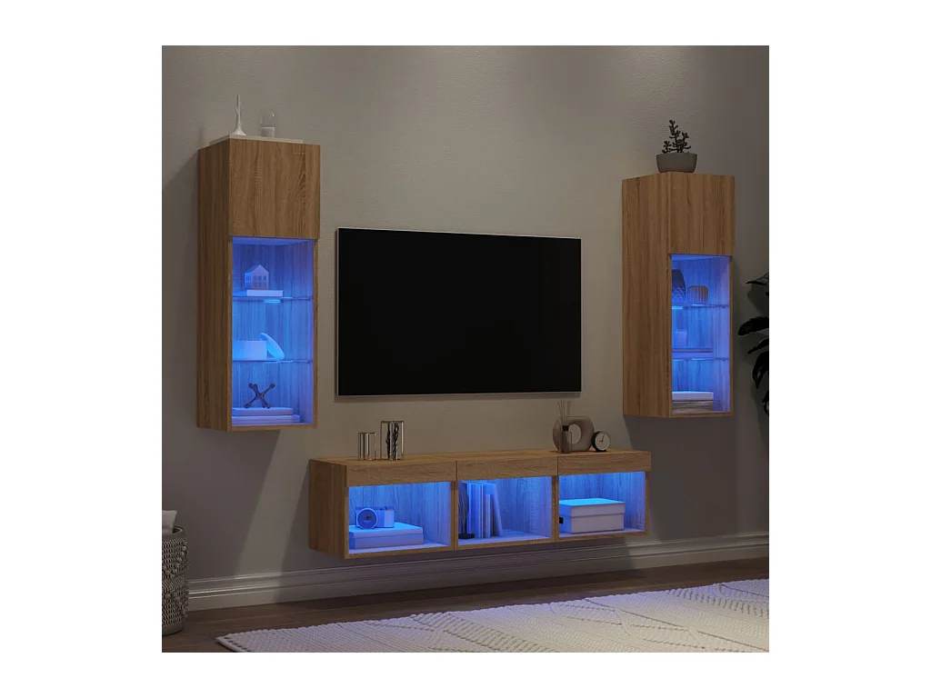 Unités murales TV avec LED 5 pcs chêne sonoma bois d'ingénierie