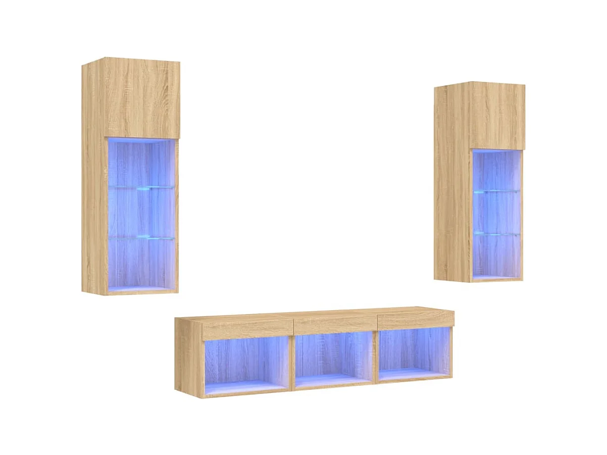 Unités murales TV avec LED 5 pcs chêne sonoma bois d'ingénierie