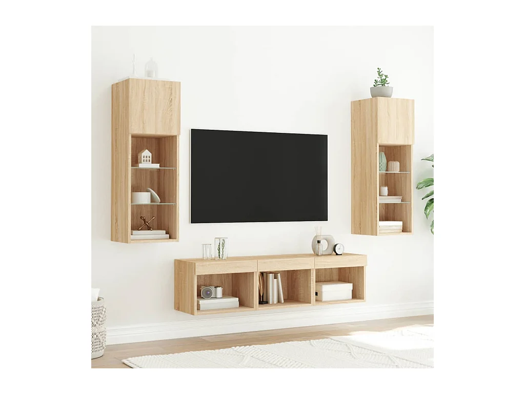Unités murales TV avec LED 5 pcs chêne sonoma bois d'ingénierie