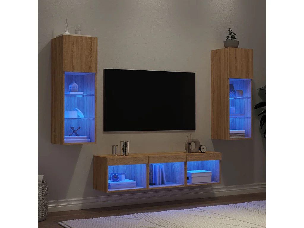 Unités murales TV avec LED 5 pcs chêne sonoma bois d'ingénierie