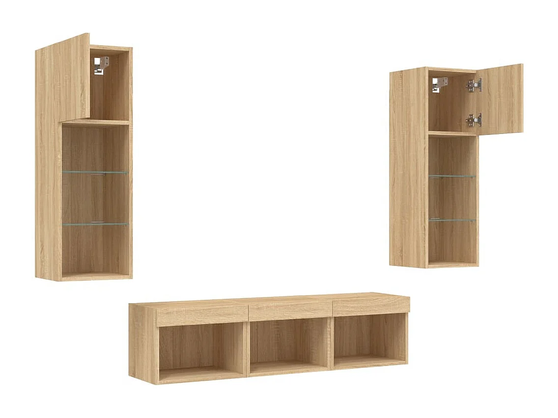Unités murales TV avec LED 5 pcs chêne sonoma bois d'ingénierie