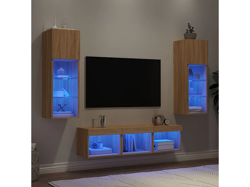 Unités murales TV avec LED 5 pcs chêne sonoma bois d'ingénierie