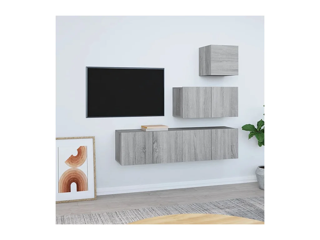 Set di mobili TV Sonoma Gray da 4 pezzi in legno ingegnerizzato