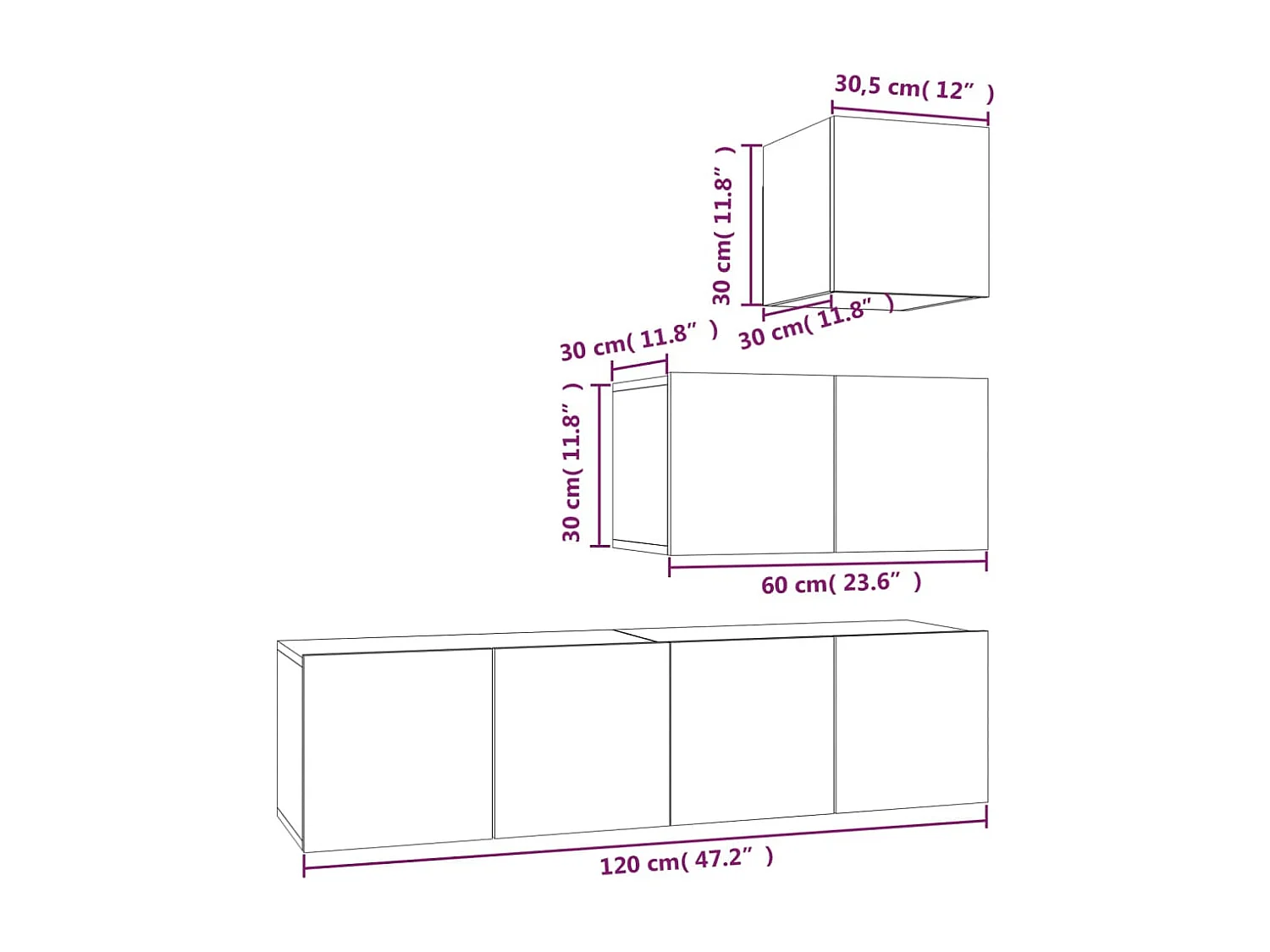 Set di mobili TV Sonoma Gray da 4 pezzi in legno ingegnerizzato