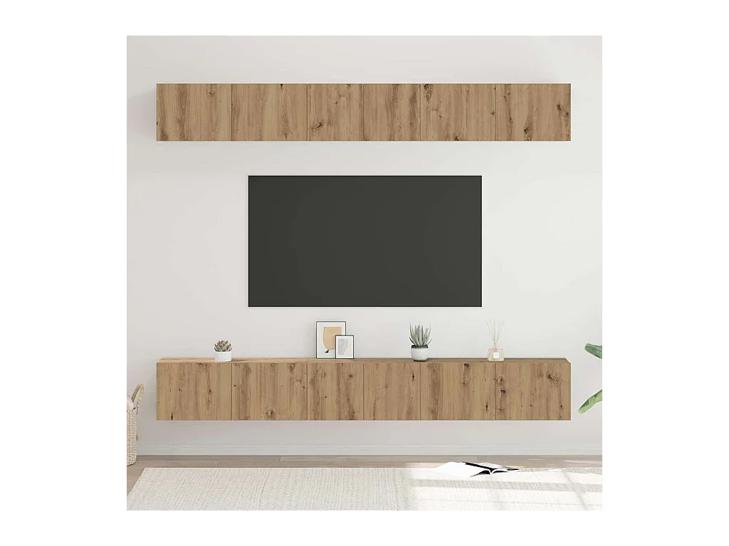 Set di mobili TV da 6 pezzi, rovere lavorato a mano, 80 x 30 x 30 cm