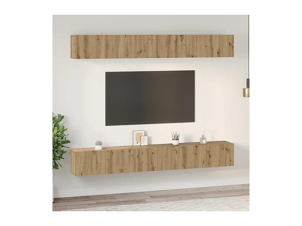 Set di mobili TV da 6 pezzi, rovere lavorato a mano, 80 x 30 x 30 cm
