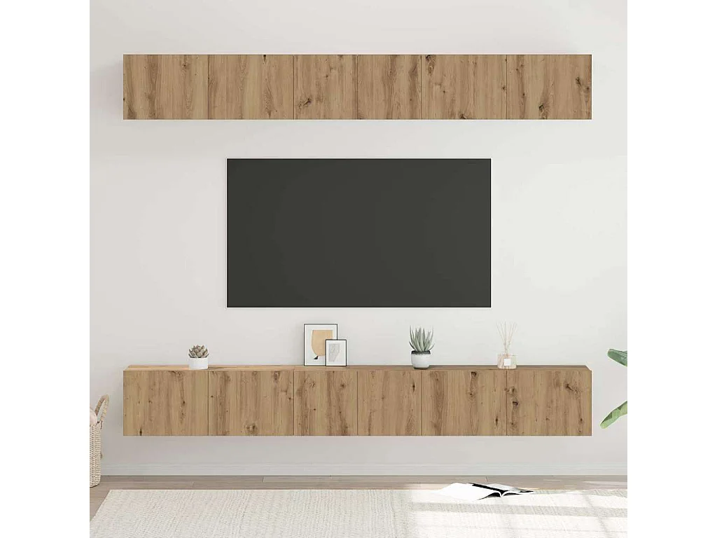 TV-meubelset van 6 stuks, handgemaakt eikenhout, 80 x 30 x 30 cm