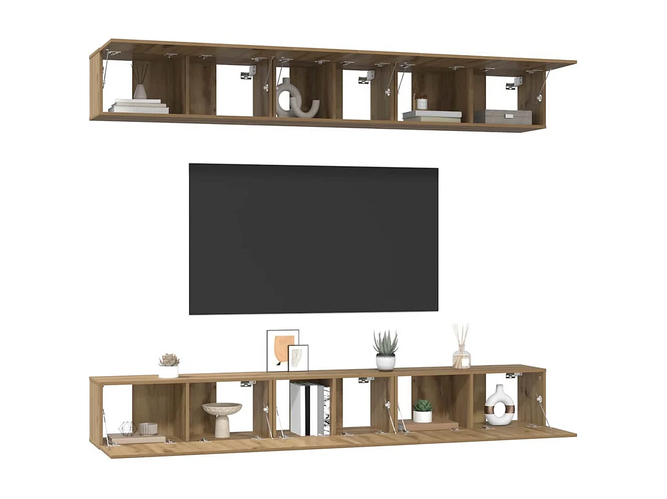 TV-meubelset van 6 stuks, handgemaakt eikenhout, 80 x 30 x 30 cm