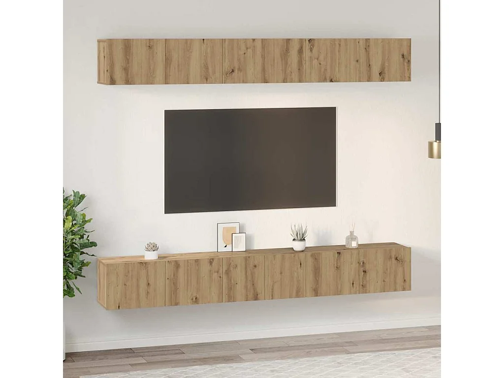 TV-meubelset van 6 stuks, handgemaakt eikenhout, 80 x 30 x 30 cm