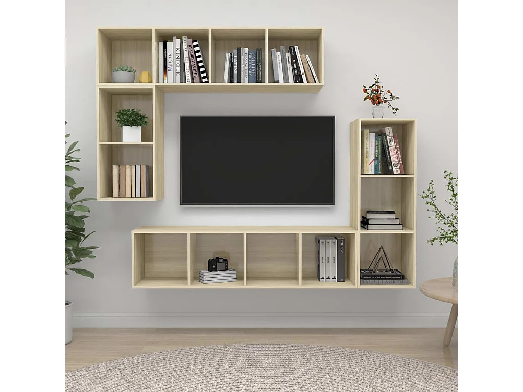 Set di mobili TV da 4 pezzi in legno ingegnerizzato Sonoma Oak