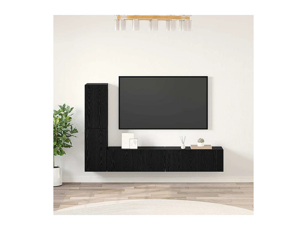 4-delige wand-tv-kast Zwarte eik Technisch hout