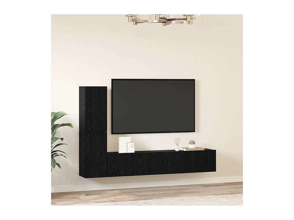 4-delige wand-tv-kast Zwarte eik Technisch hout