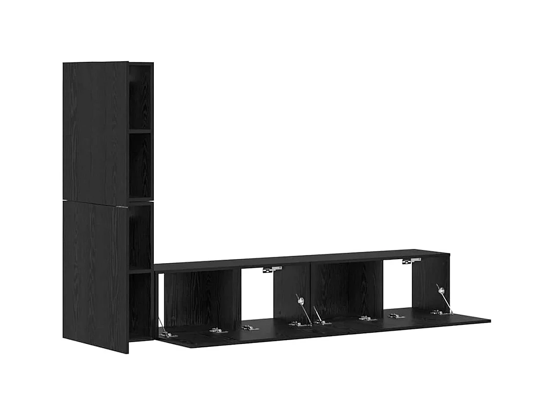 4-delige wand-tv-kast Zwarte eik Technisch hout