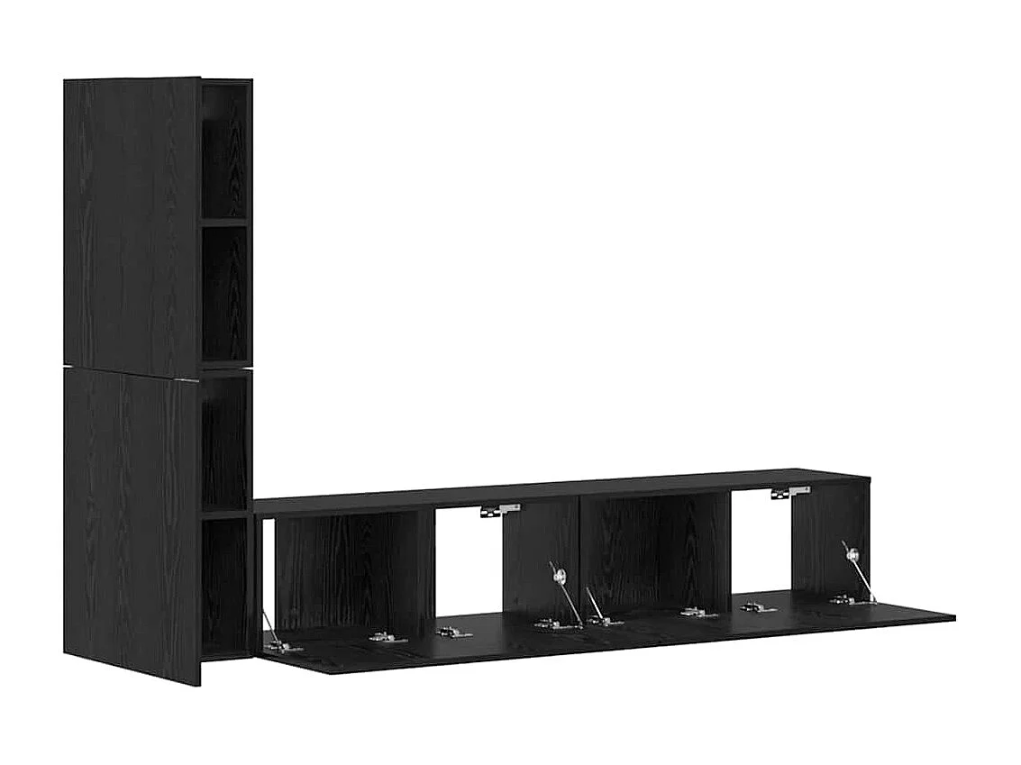 4-delige wand-tv-kast Zwarte eik Technisch hout