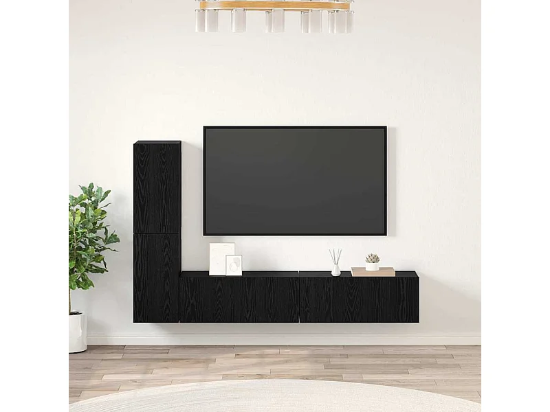 Meuble TV mural 4 pcs Chêne noir Bois d'ingénierie