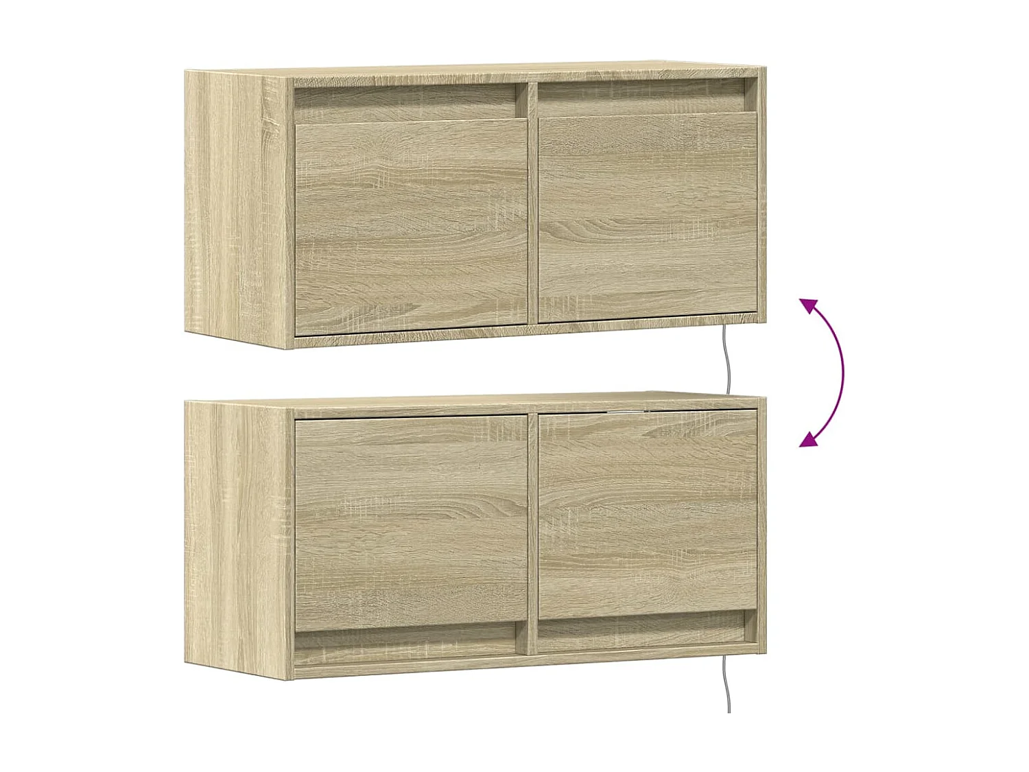 Mobile TV a parete con luci LED, rovere Sonoma, 80x31x35 cm