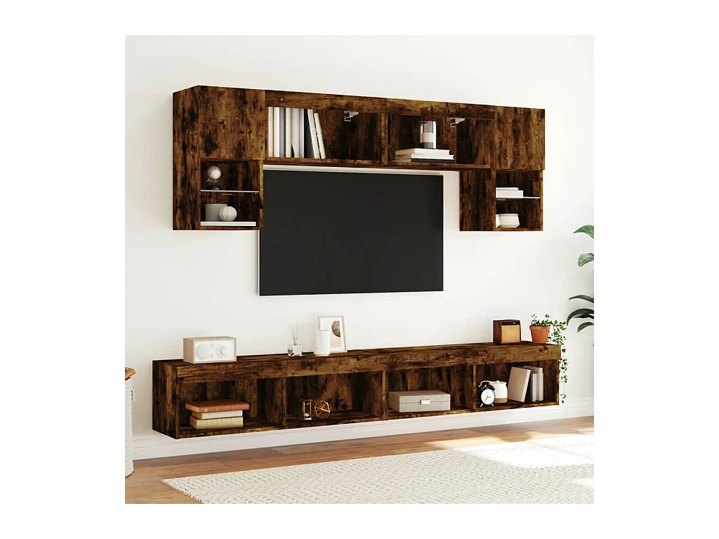Meubles TV avec lumières LED 2 pcs chêne fumé 100x30x30 cm