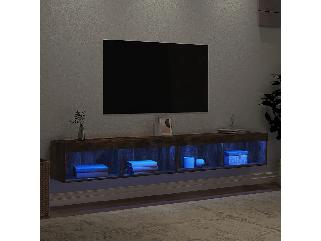 Meubles TV avec lumières LED 2 pcs chêne fumé 100x30x30 cm