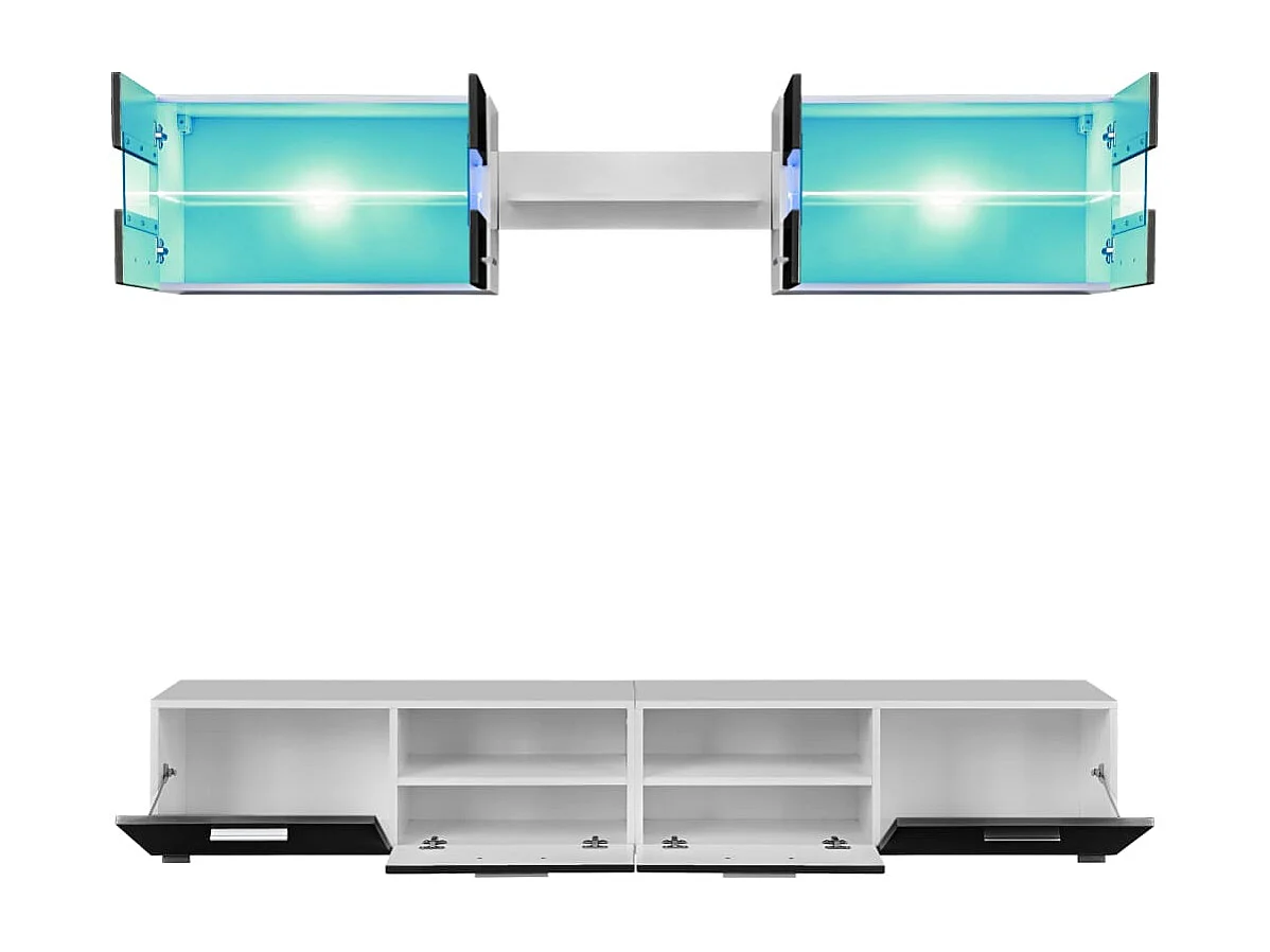 5-delige tv-wandmeubel met ledverlichting, glanzend zwart
