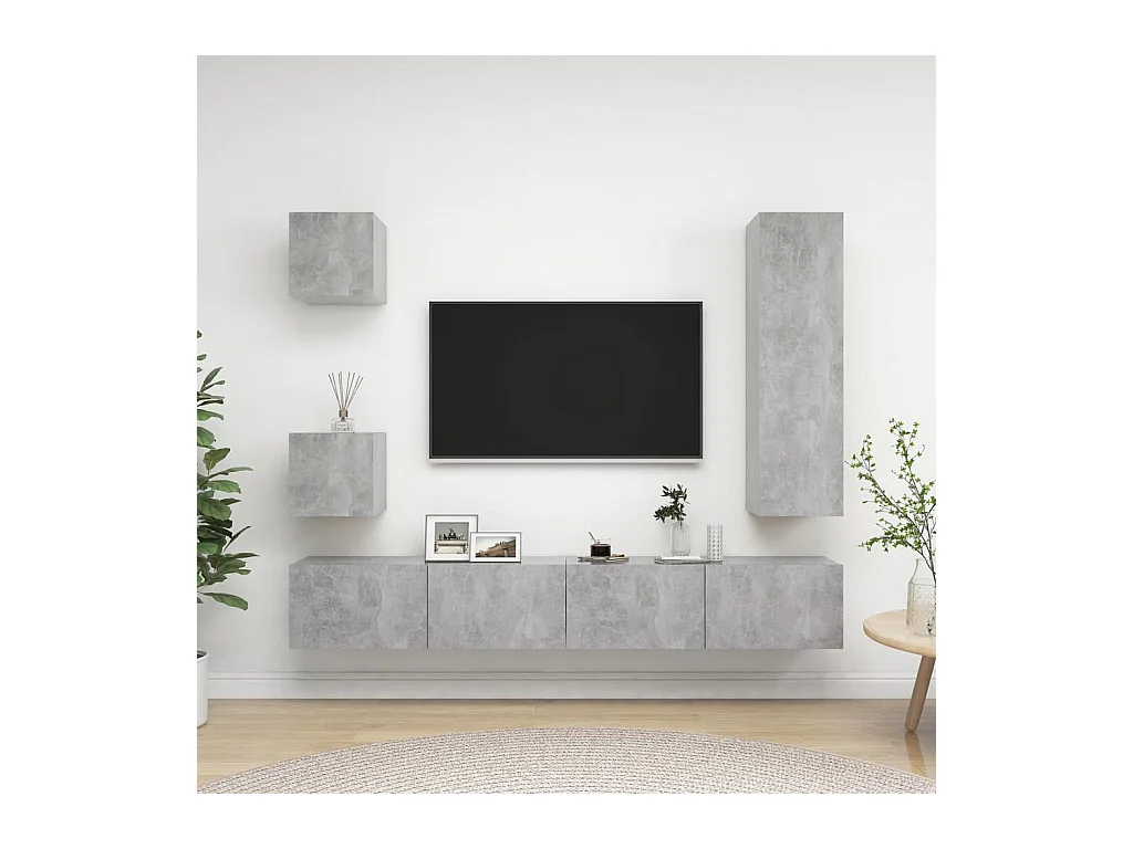 Ensemble de meuble TV 5 pcs Gris béton Bois d'ingénierie