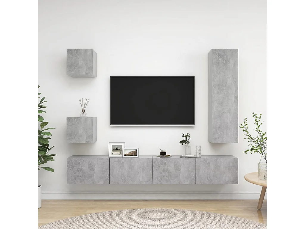 Ensemble de meuble TV 5 pcs Gris béton Bois d'ingénierie