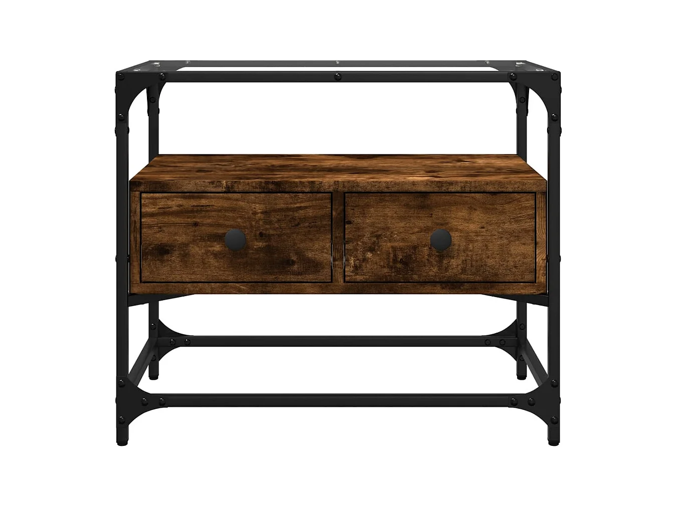 TV-meubel met glazen blad van gerookt eikenhout