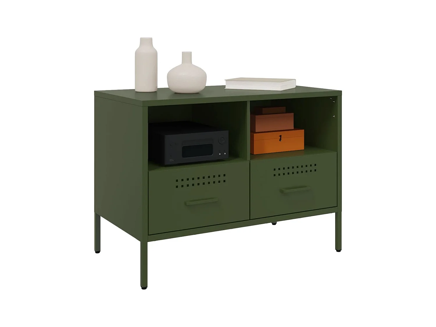 Meuble TV vert olive 68x39x50,5 cm acier