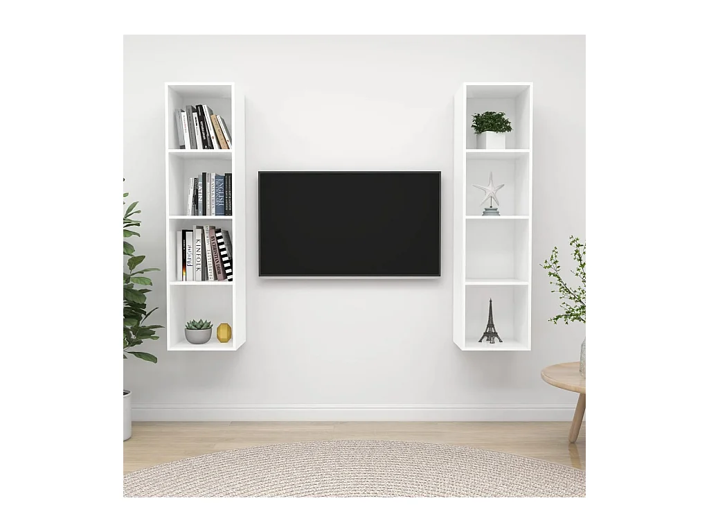 Meubles TV muraux 2 pcs Blanc Bois d'ingénierie
