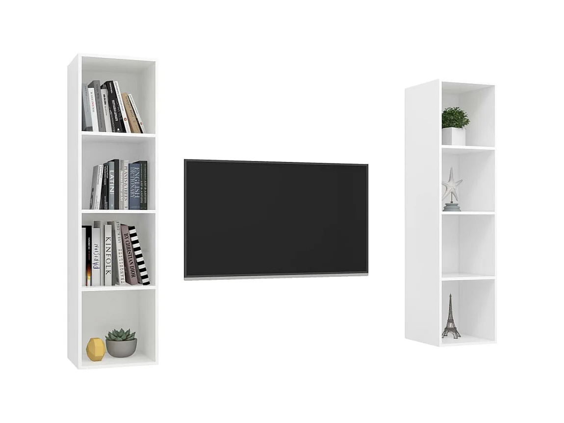 Meubles TV muraux 2 pcs Blanc Bois d'ingénierie