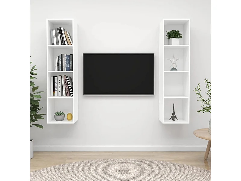 2-delige wand-tv-meubels, wit, bewerkt hout