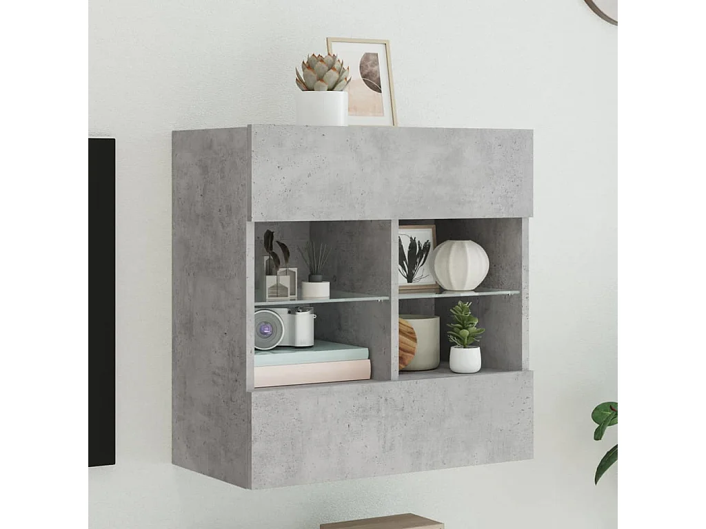 Mobile TV a parete con luci LED, grigio cemento, 58,5 x 30 x 60,5 cm