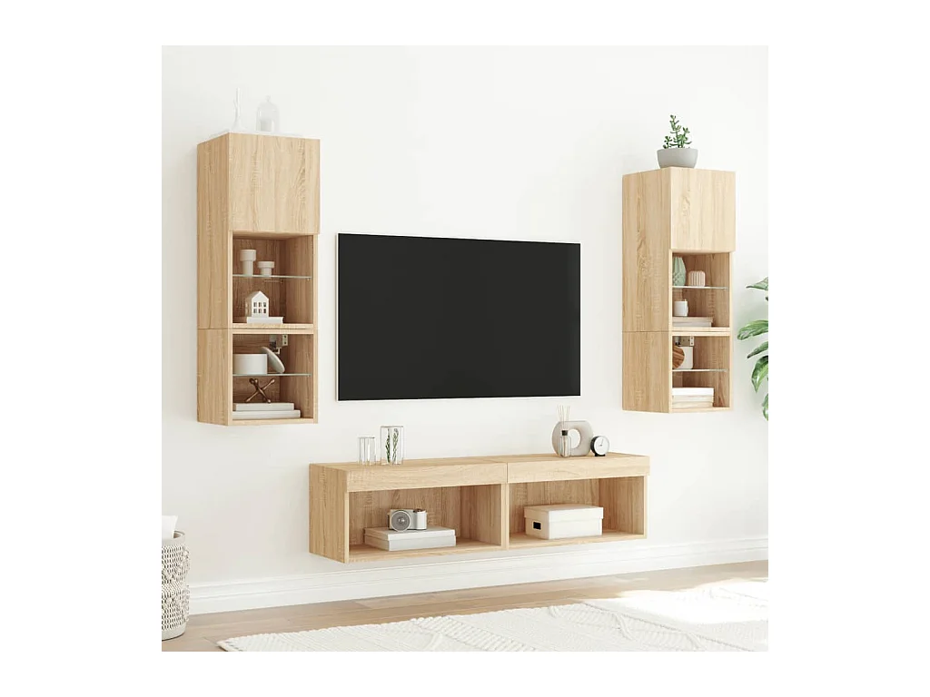 Parete attrezzata TV con LED 6 pezzi in legno ingegnerizzato rovere Sonoma